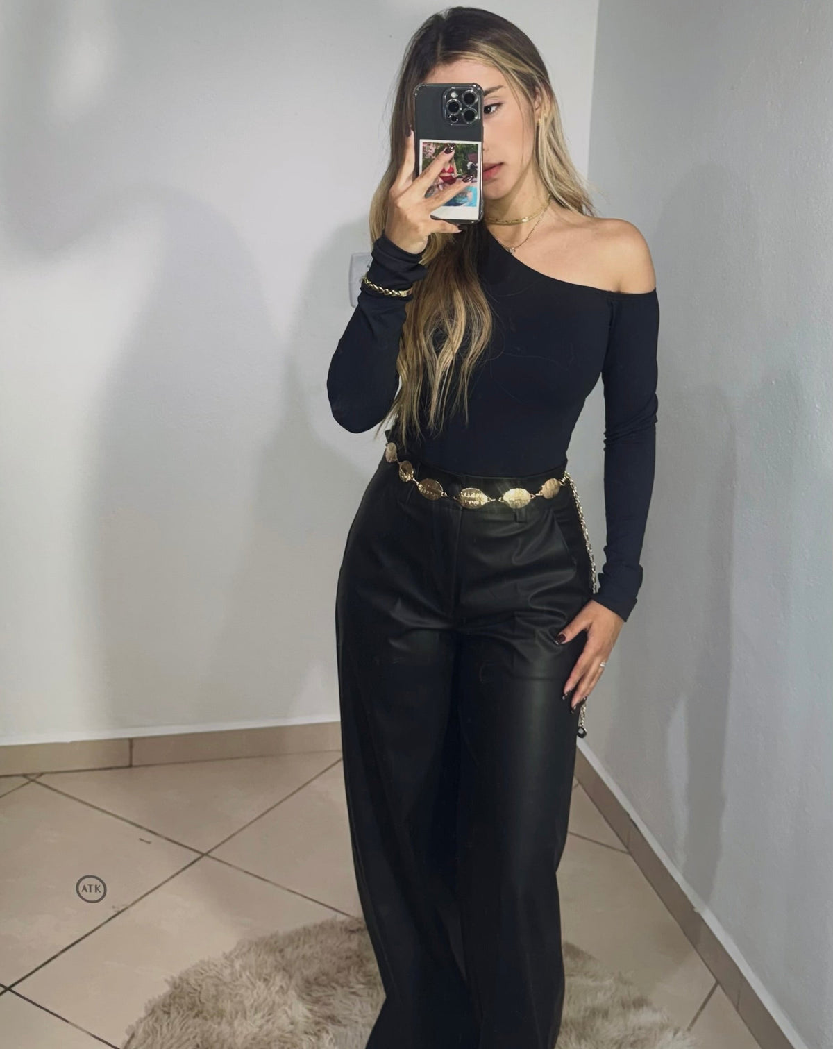 CALÇA WIDE LEG COURO FAKE