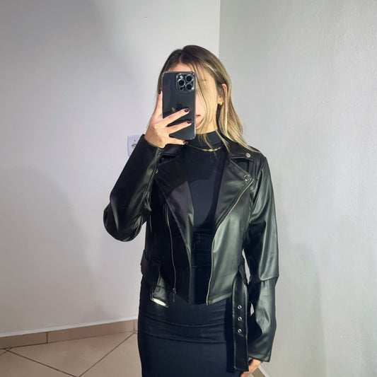 JAQUETA COURO FAKE PRETA