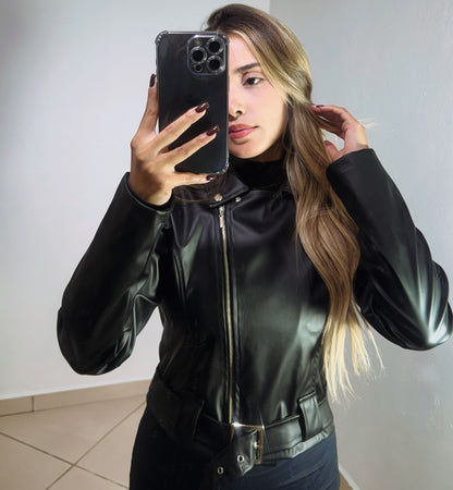 JAQUETA COURO FAKE PRETA
